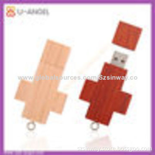 Promotional wooden USB flash memory, full capacity of 2-32GB